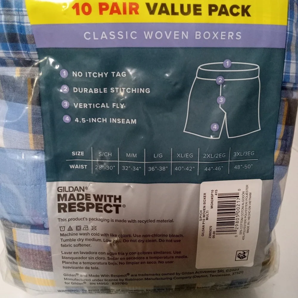 10-Pair GILDAN Men's S Classic Woven Boxers Shorts Underwear Tag Free Plaid